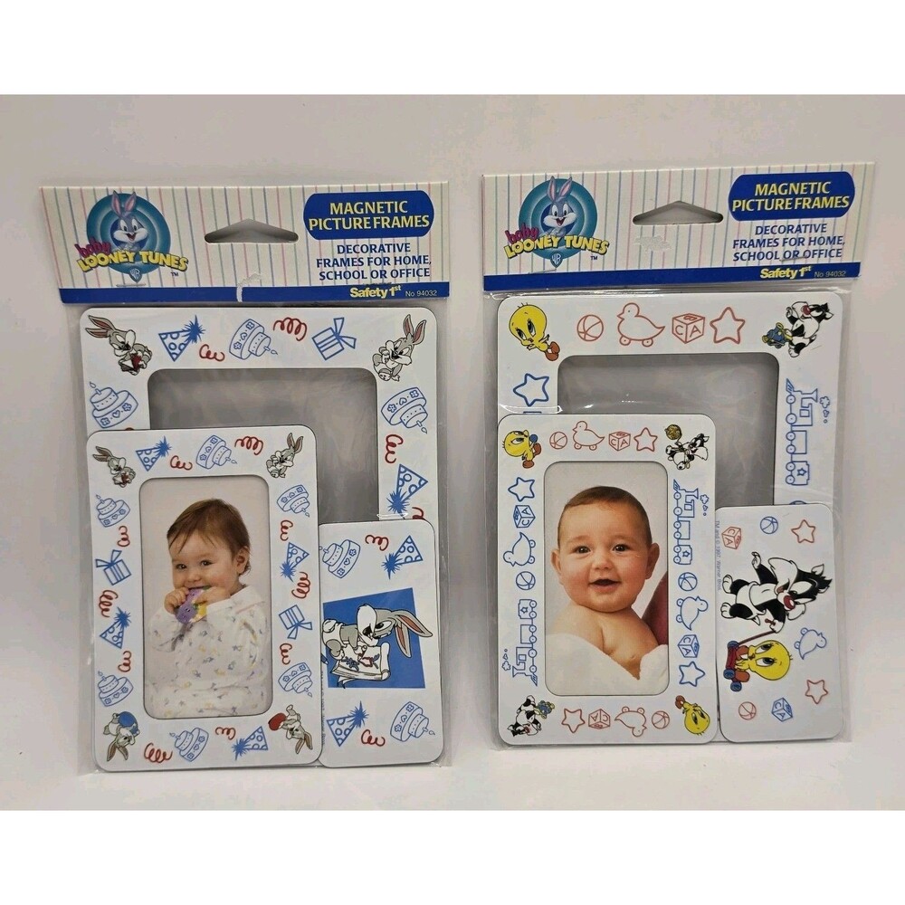 VTG Baby Looney Tunes Magnetic Picture Frames Bugs Bunny Sylvester Tweety 2 Pkgs